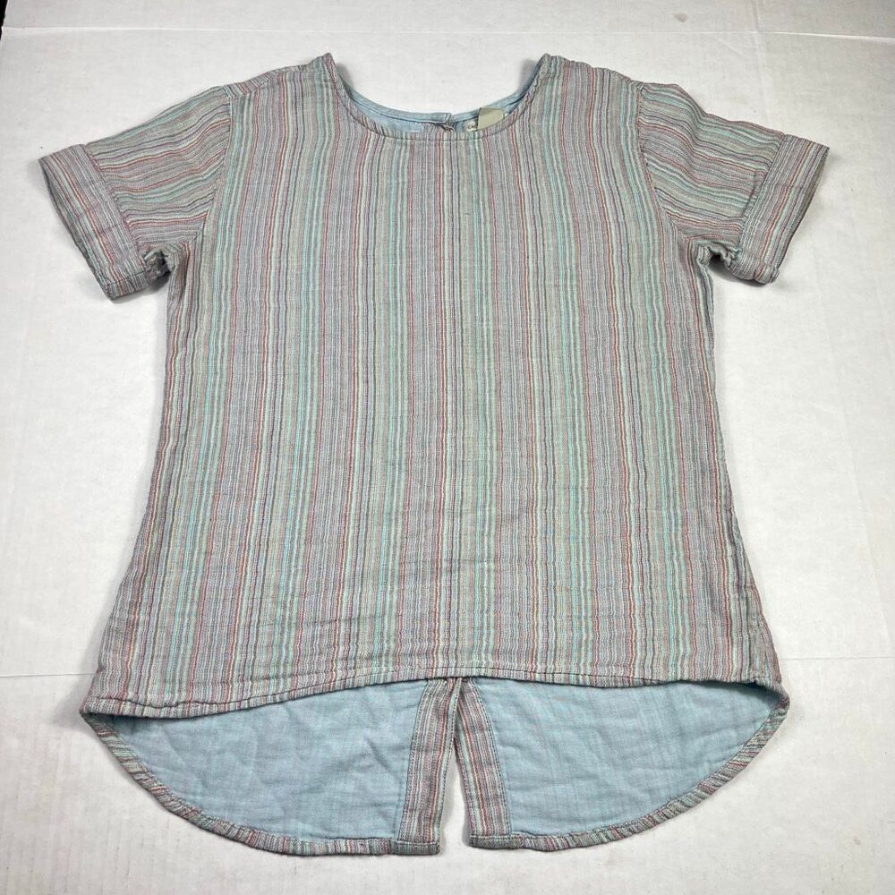 Carbon 2 Cobalt Gauze Striped Hi Low Top Coastal Boho Textured Casual Shirt XS